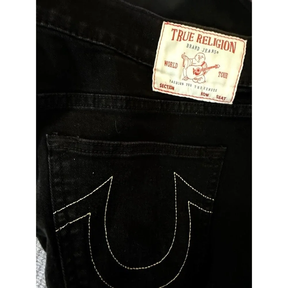 True Religion Men World Tour Straight No Flap Black Jeans Horseshoe Stitch 38X31
